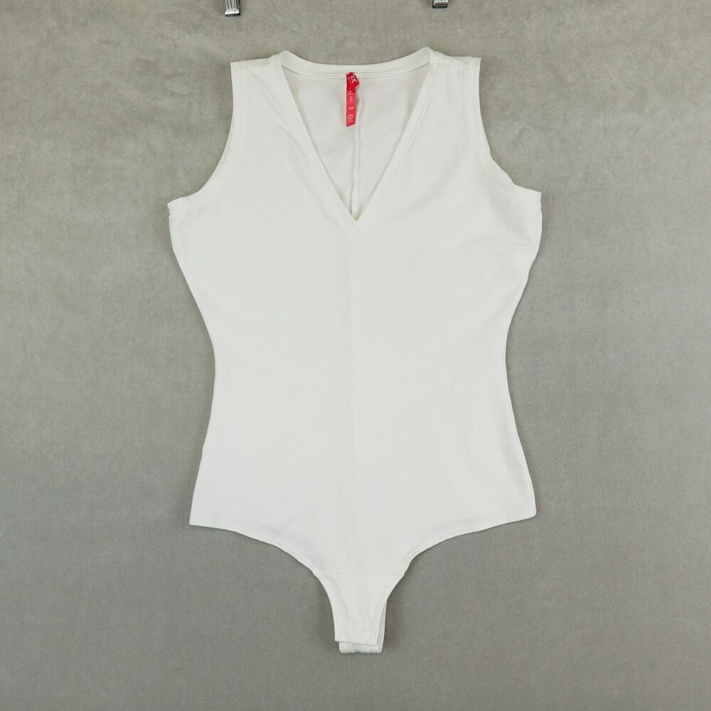 Spanx Suit Yourself V Neck Tank Top Bodysuit Womens Small White Sleeveless